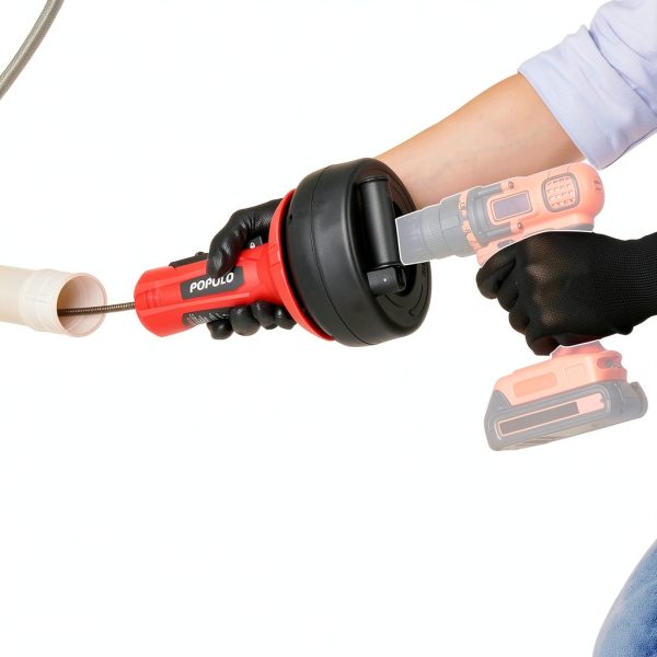 Drain Auger POPULO Auto Feed 17FT Snake for Sink, Shower, Bathtub-4