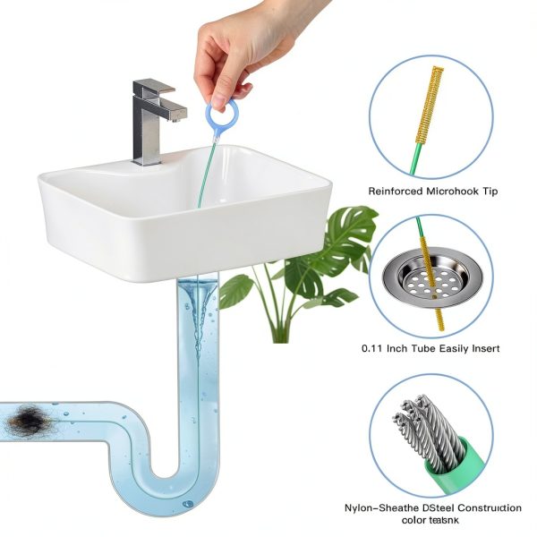 63inch Drain Clog Remover(1pack), 50inch Drain Snake Hair Remover(4pack), Flexible Metal Sink Snakes for Shower, Bathtub, Kitchen Sink, Toilet Drains, 5 Pack-3