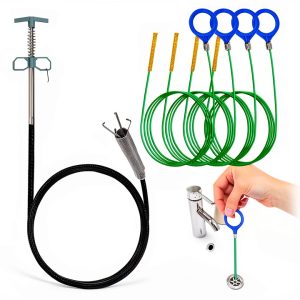 63inch Drain Clog Remover(1pack), 50inch Drain Snake Hair Remover(4pack), Flexible Metal Sink Snakes for Shower, Bathtub, Kitchen Sink, Toilet Drains, 5 Pack-0