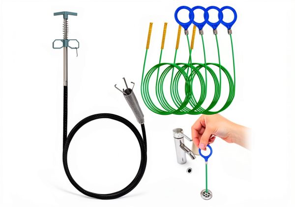 63inch Drain Clog Remover(1pack), 50inch Drain Snake Hair Remover(4pack), Flexible Metal Sink Snakes for Shower, Bathtub, Kitchen Sink, Toilet Drains, 5 Pack-0