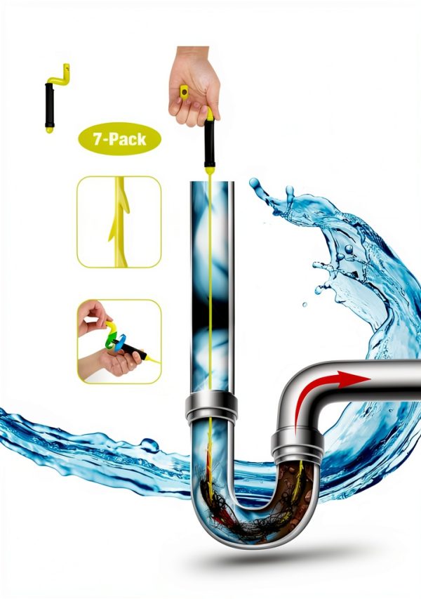 35inch Drain Clog Remover, Drain Cleaner Hair Clog Remover with Rotating Handle and 7 Refills, Drain Hair Remover Plumbing Snake, Easy and Quick Unclog Bathtub Drain, Sink, Shower (7 Pack)-1